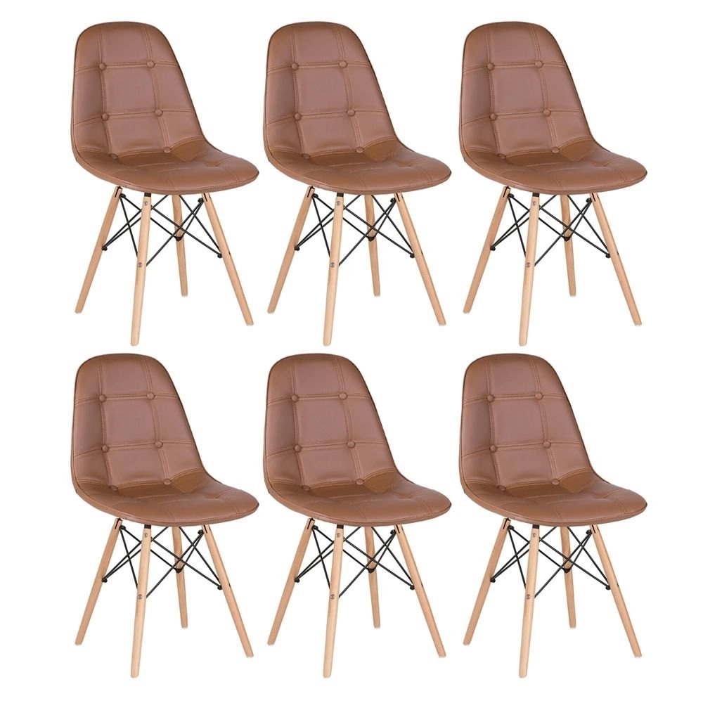 Kit 6 Cadeiras de jantar Charles Eames Eiffel Botonê Estofada - Marrom Kit 6 Cadeiras de jantar Charles Eames Eiffel Botonê Estofada - Marrom