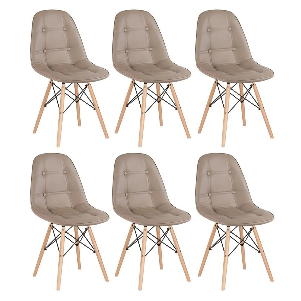 Kit 6 Cadeiras de jantar Charles Eames Eiffel Botonê Estofada - Nude Kit 6 Cadeiras de jantar Charles Eames Eiffel Botonê Estofada - Nude