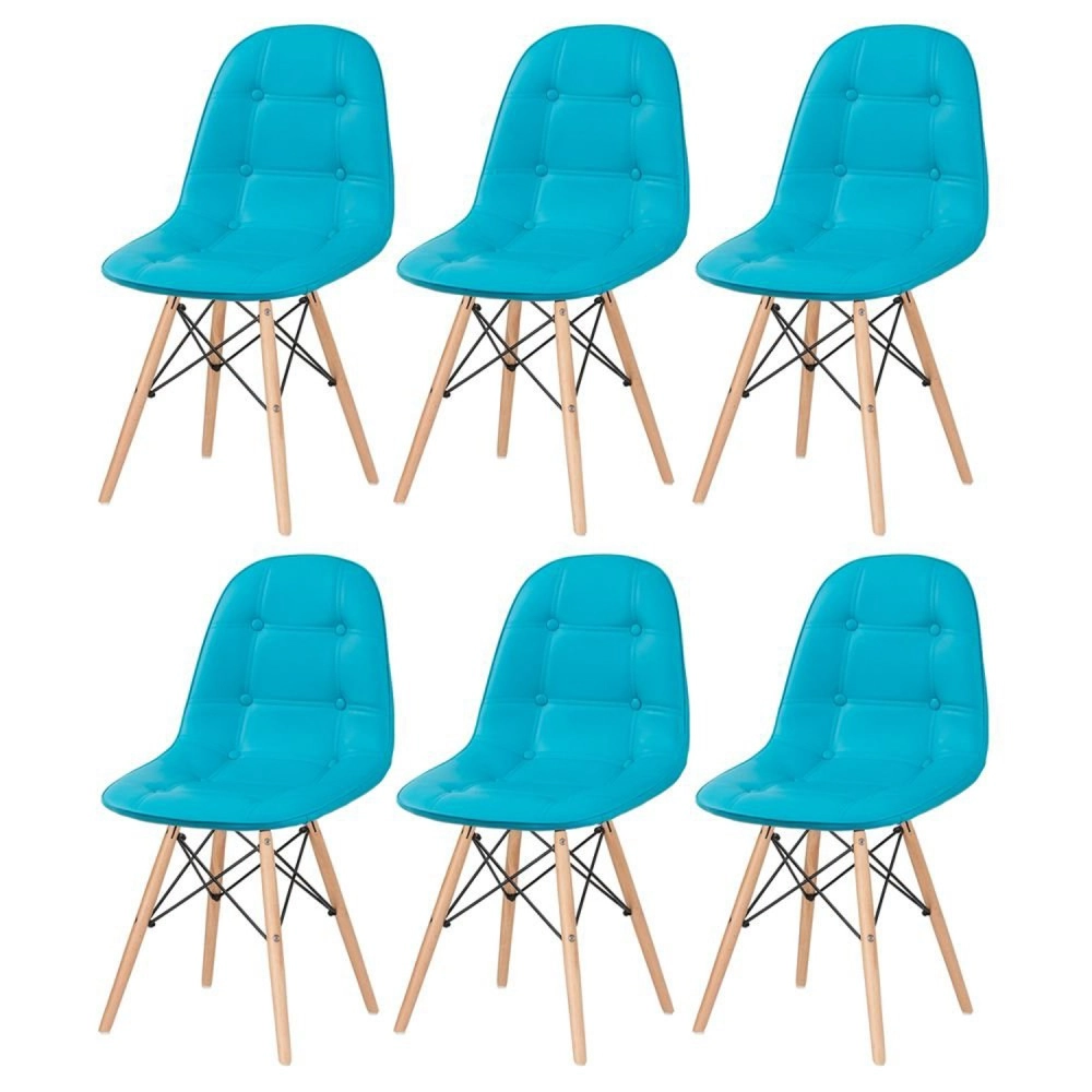 Kit 6 Cadeiras de jantar Charles Eames Eiffel Botonê Estofada - Tiffany