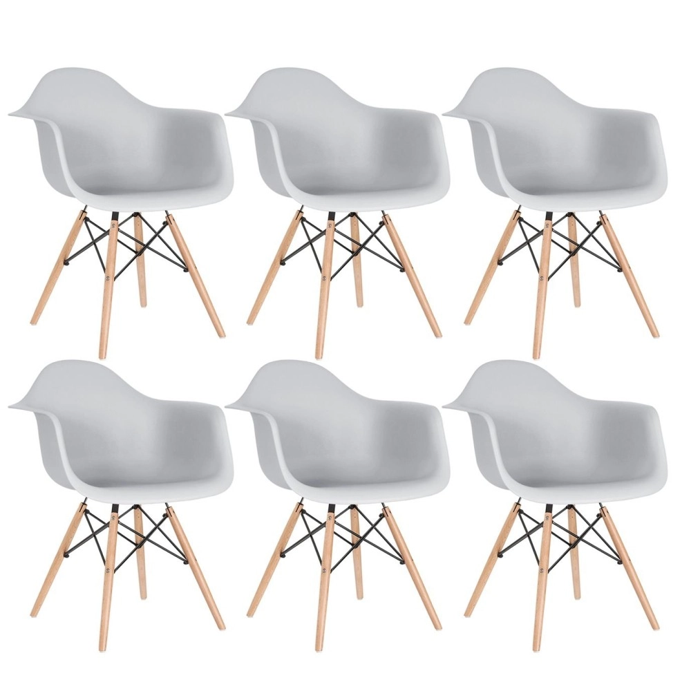Kit 6 Cadeiras de jantar Charles Eames Eiffel DAW em Polipropileno - Cinza claro Kit 6 Cadeiras de jantar Charles Eames Eiffel DAW em Polipropileno - Cinza claro