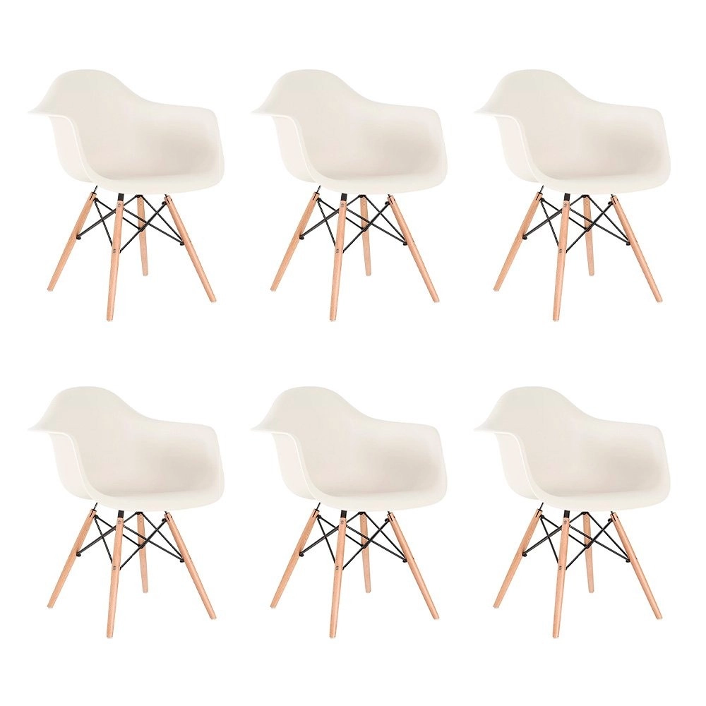 Kit 6 Cadeiras de jantar Charles Eames Eiffel DAW em Polipropileno - Creme Kit 6 Cadeiras de jantar Charles Eames Eiffel DAW em Polipropileno - Creme