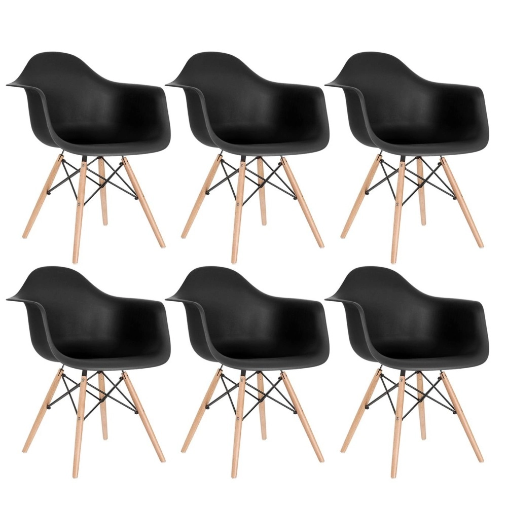 Kit 6 Cadeiras de jantar Charles Eames Eiffel DAW em Polipropileno - Preto Kit 6 Cadeiras de jantar Charles Eames Eiffel DAW em Polipropileno - Preto