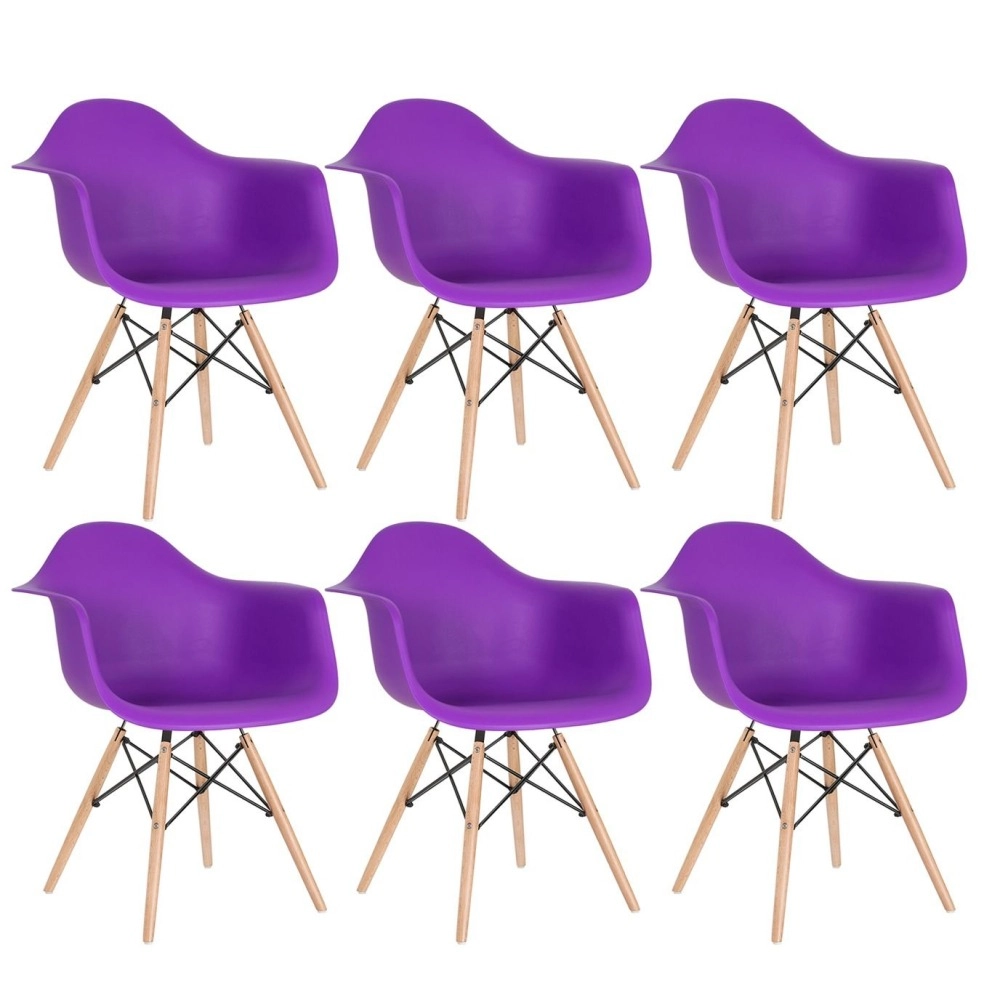 Kit 6 Cadeiras de jantar Charles Eames  Eiffel DAW em Polipropileno - Roxo