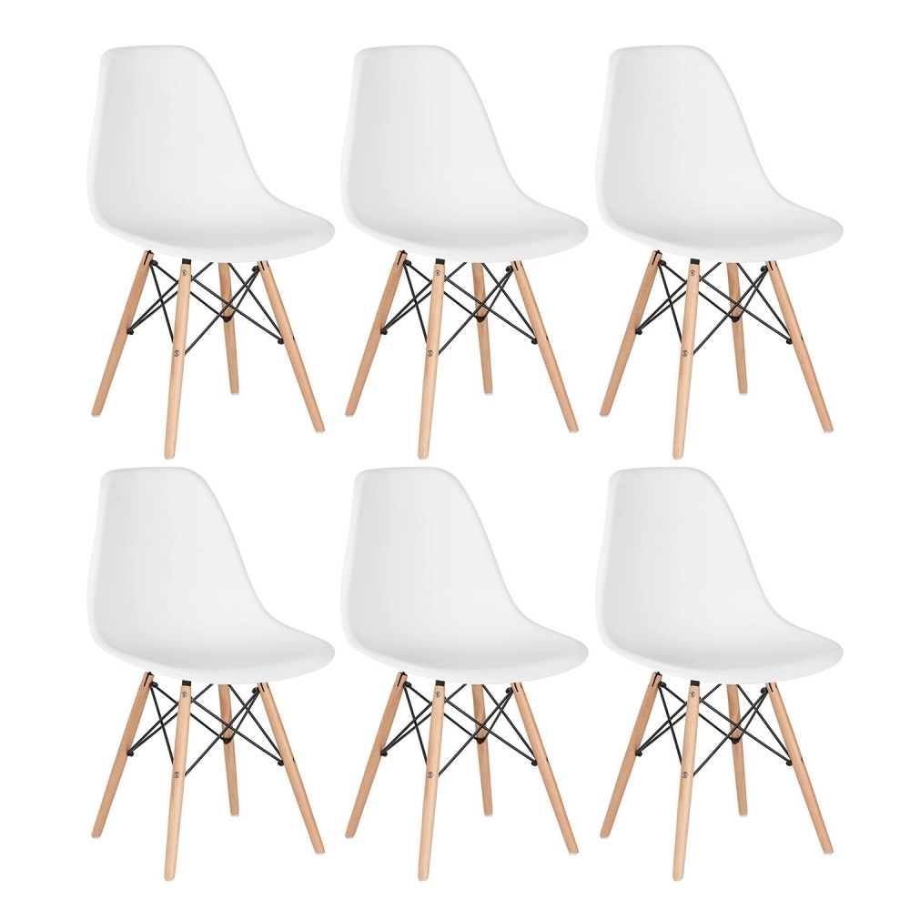Kit 6 Cadeiras de jantar Charles Eames Eiffel DSW em Polipropileno - Branco