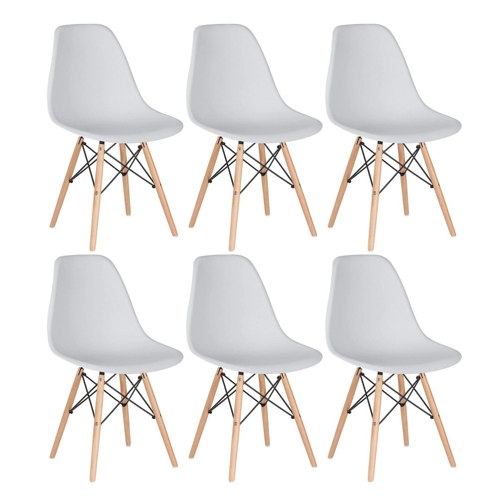 Kit 6 Cadeiras de jantar Charles Eames Eiffel DSW em Polipropileno - Cinza claro Kit 6 Cadeiras de jantar Charles Eames Eiffel DSW em Polipropileno - Cinza claro