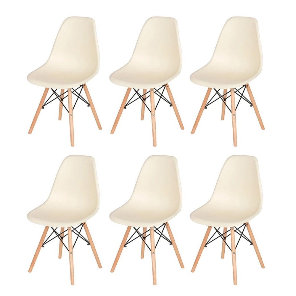 Kit 6 Cadeiras de jantar Charles Eames Eiffel DSW em Polipropileno - Creme Kit 6 Cadeiras de jantar Charles Eames Eiffel DSW em Polipropileno - Creme