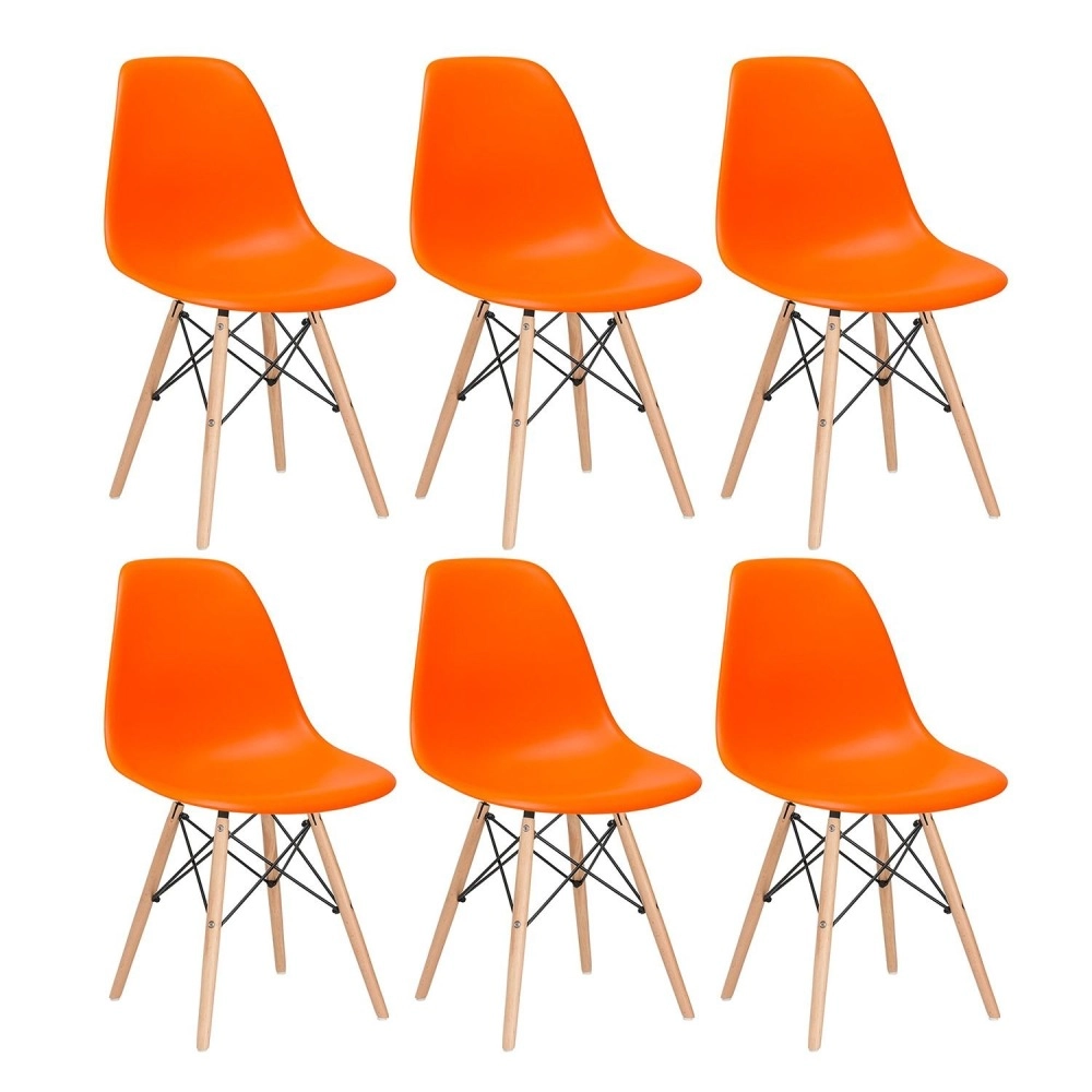 Kit 6 Cadeiras de jantar Charles Eames Eiffel DSW em Polipropileno - Laranja