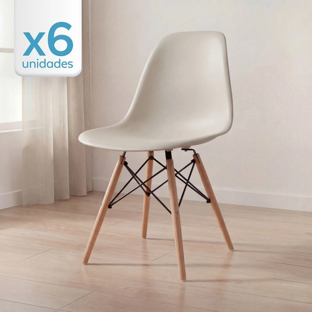 Kit 6 Cadeiras de jantar Charles Eames Eiffel DSW em Polipropileno - Nude