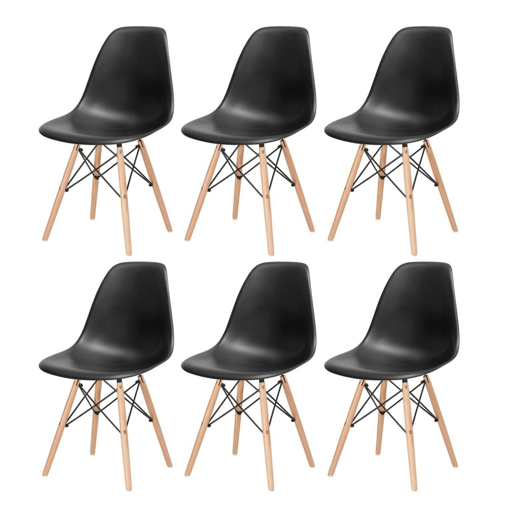 Kit 6 Cadeiras de jantar Charles Eames Eiffel DSW em Polipropileno - Preto Kit 6 Cadeiras de jantar Charles Eames Eiffel DSW em Polipropileno - Preto