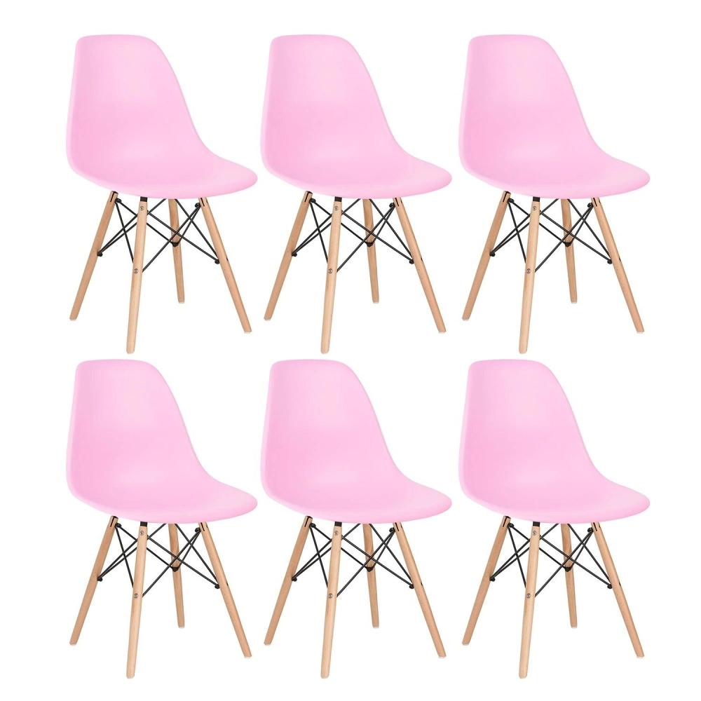 Kit 6 Cadeiras de jantar Charles Eames Eiffel DSW em Polipropileno - Rosa claro