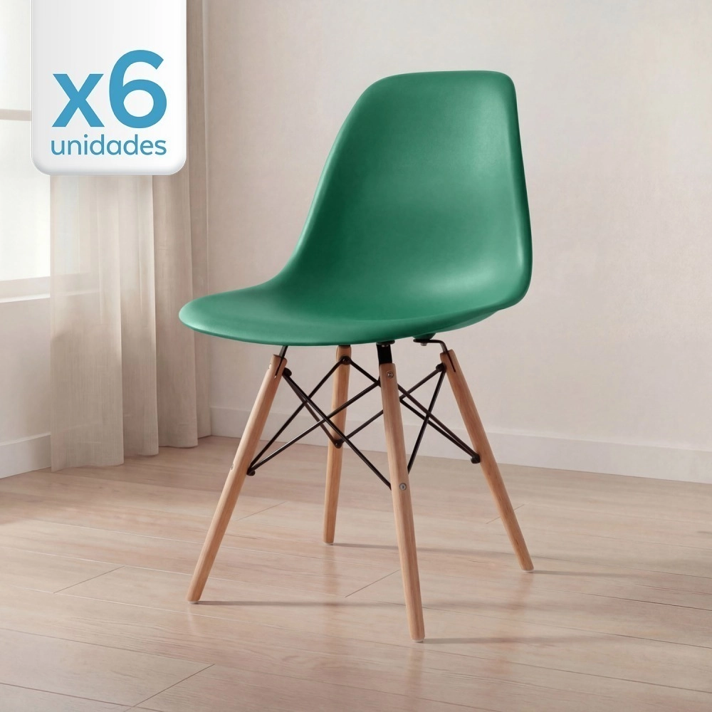 Kit 6 Cadeiras de jantar Charles Eames Eiffel DSW em Polipropileno - Verde escuro Kit 6 Cadeiras de jantar Charles Eames Eiffel DSW em Polipropileno - Verde escuro