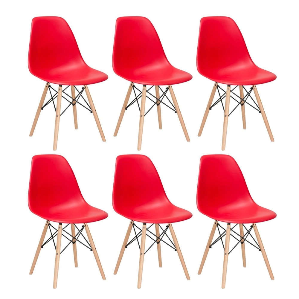 Kit 6 Cadeiras de jantar Charles Eames Eiffel DSW em Polipropileno - Vermelho