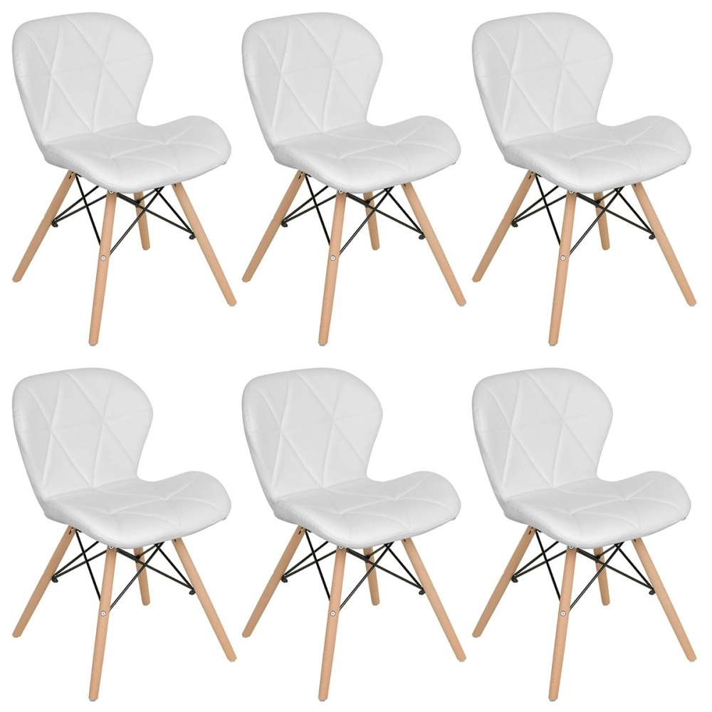 Kit 6 Cadeiras de jantar estofada Charles Eames Eiffel Slim Wood confort – Branco Kit 6 Cadeiras de jantar estofada Charles Eames Eiffel Slim Wood confort – Branco