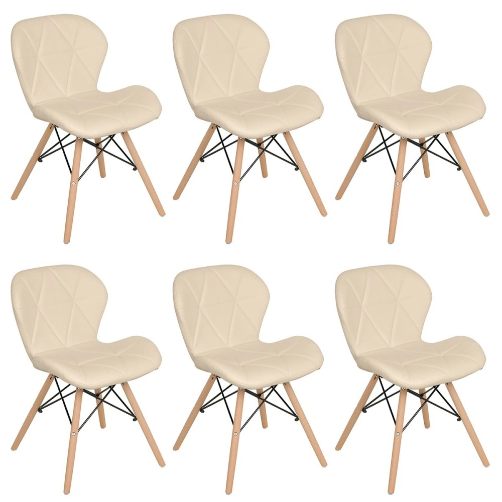 Kit 6 Cadeiras de jantar estofada Charles Eames Eiffel Slim Wood confort – Nude Kit 6 Cadeiras de jantar estofada Charles Eames Eiffel Slim Wood confort – Nude