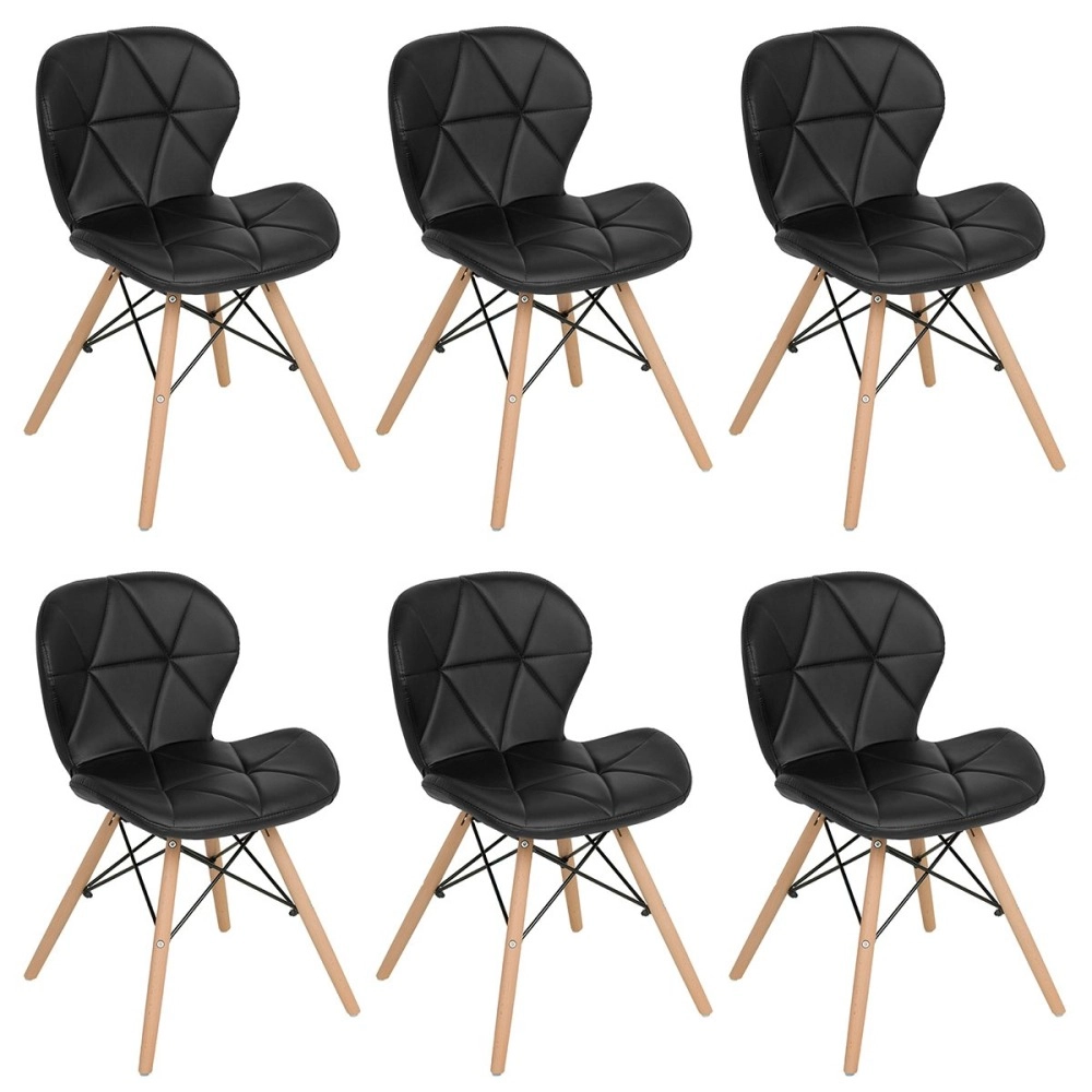 Kit 6 Cadeiras de jantar estofada Charles Eames Eiffel Slim Wood confort – Preto Kit 6 Cadeiras de jantar estofada Charles Eames Eiffel Slim Wood confort – Preto