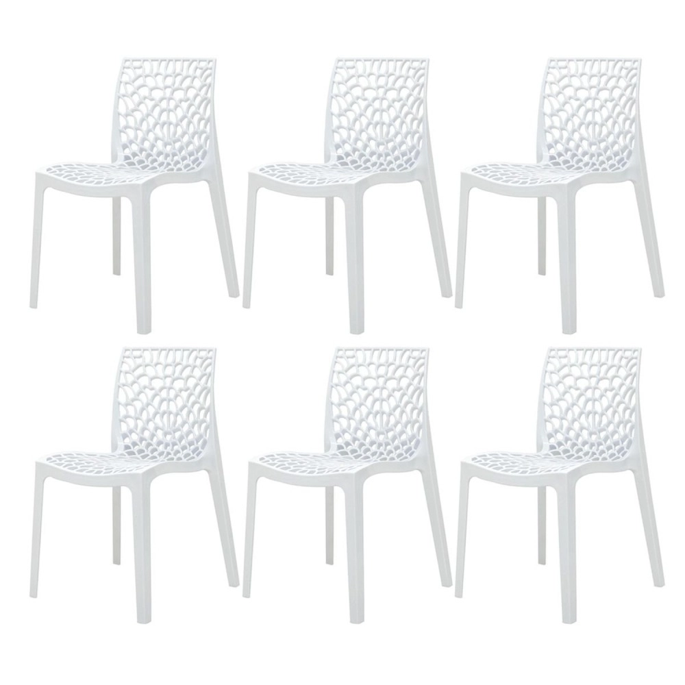 Kit 6 Cadeiras de jantar Gruvyer com design contemporâneo e anatômico - Branco Kit 6 Cadeiras de jantar Gruvyer com design contemporâneo e anatômico - Branco