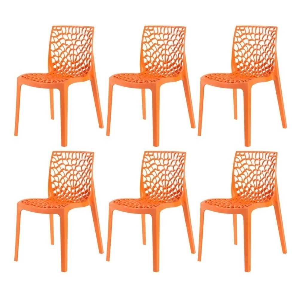 Kit 6 Cadeiras de jantar Gruvyer com design contemporâneo e anatômico - Laranja Kit 6 Cadeiras de jantar Gruvyer com design contemporâneo e anatômico - Laranja