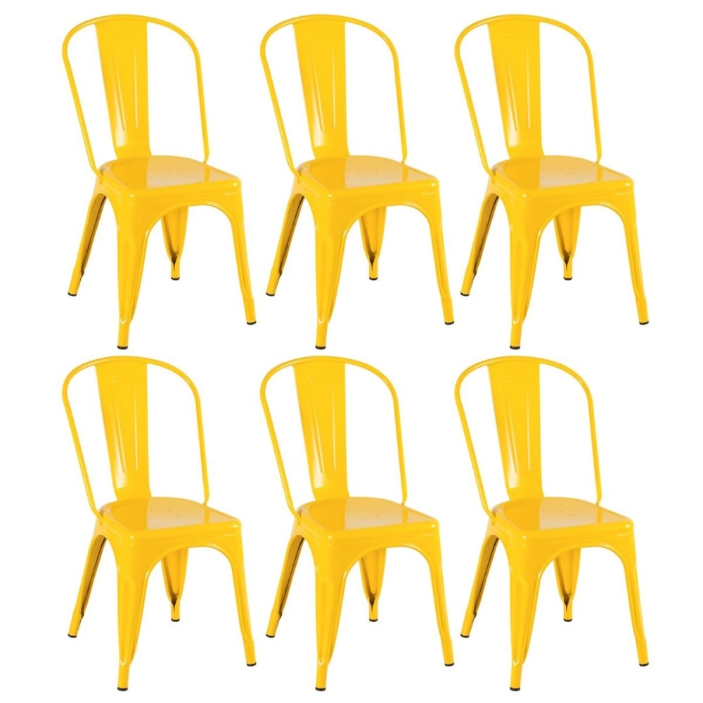 Kit 6 Cadeiras de jantar Iron Tolix com design industrial - Amarelo
