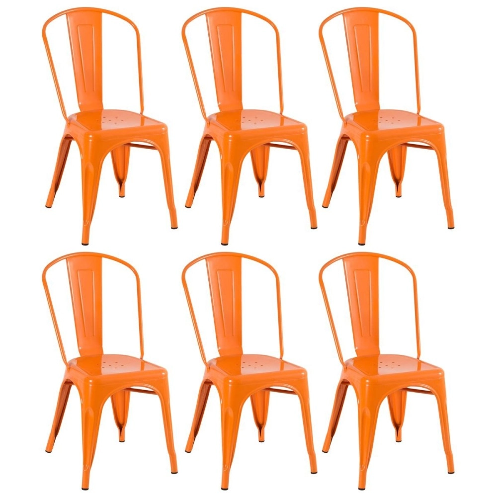 Kit 6 Cadeiras de jantar Iron Tolix com design industrial - Laranja Kit 6 Cadeiras de jantar Iron Tolix com design industrial - Laranja
