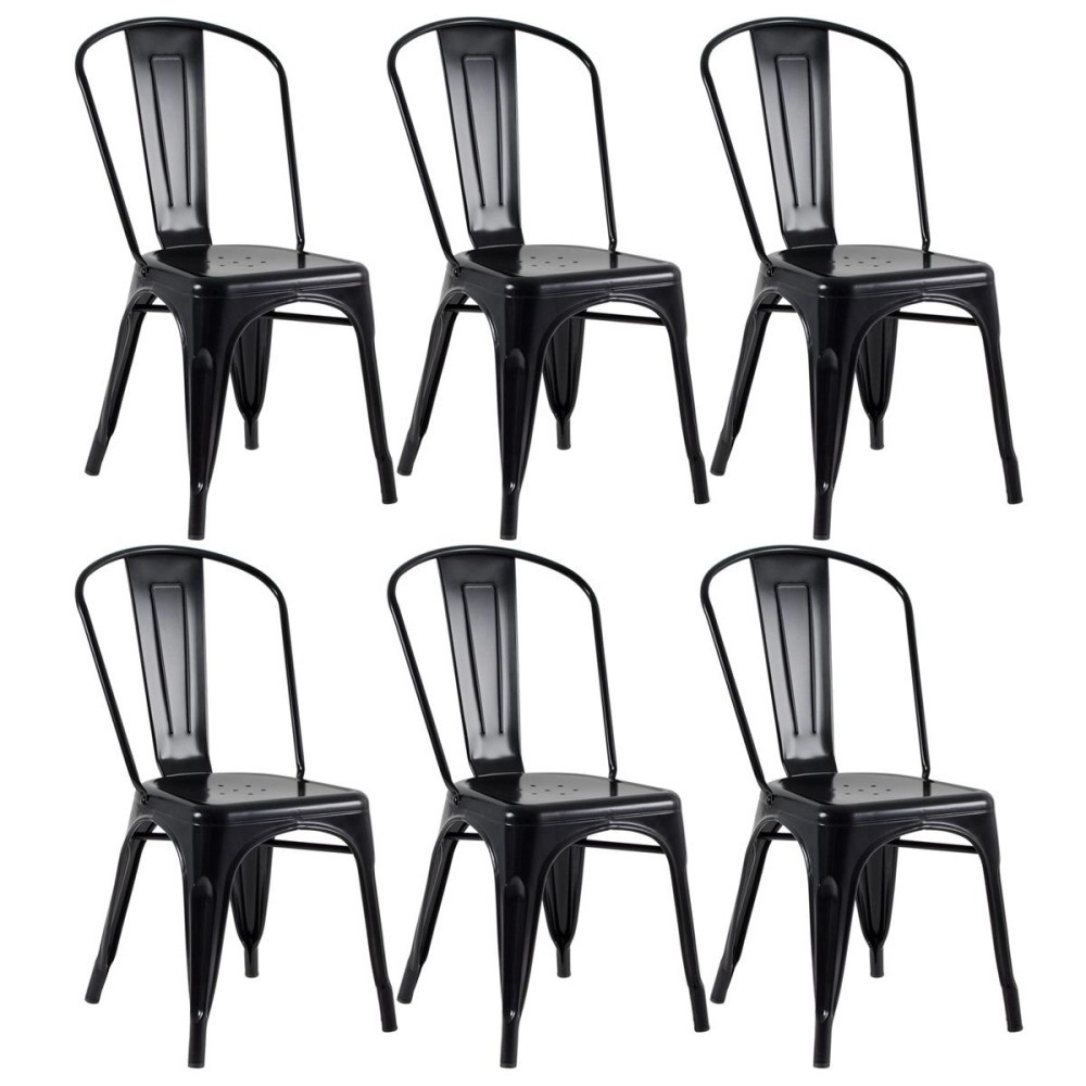 Kit 6 Cadeiras de jantar Iron Tolix com design industrial - Preto Semibrilho