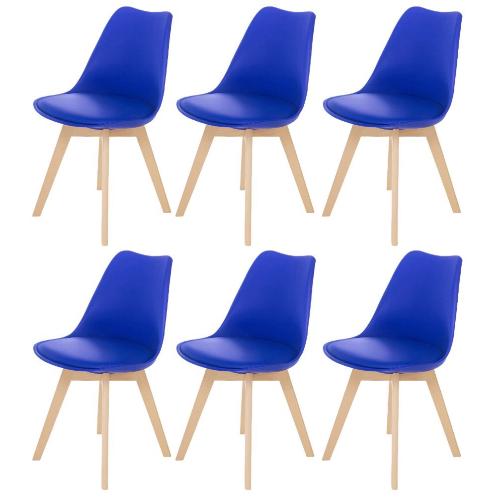 Kit 6 cadeiras de jantar Leda com assento estofado e design moderno – Azul Bic