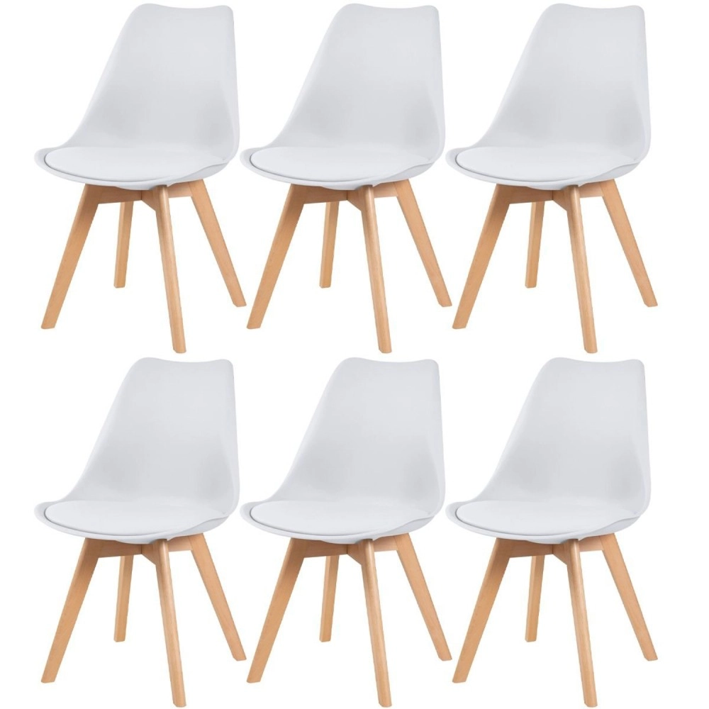 Kit 6 cadeiras de jantar Leda com assento estofado e design moderno – Branco