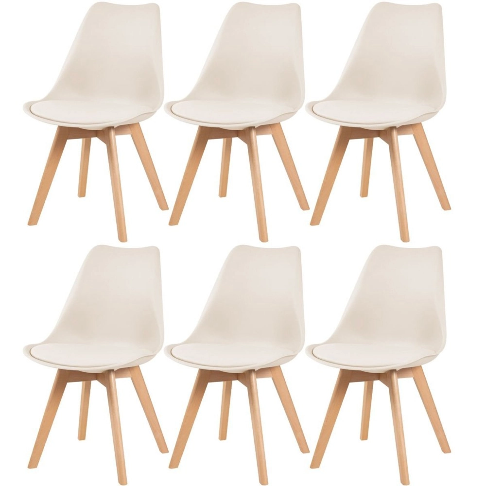 Kit 6 cadeiras de jantar Leda com assento estofado e design moderno – Creme Kit 6 cadeiras de jantar Leda com assento estofado e design moderno – Creme