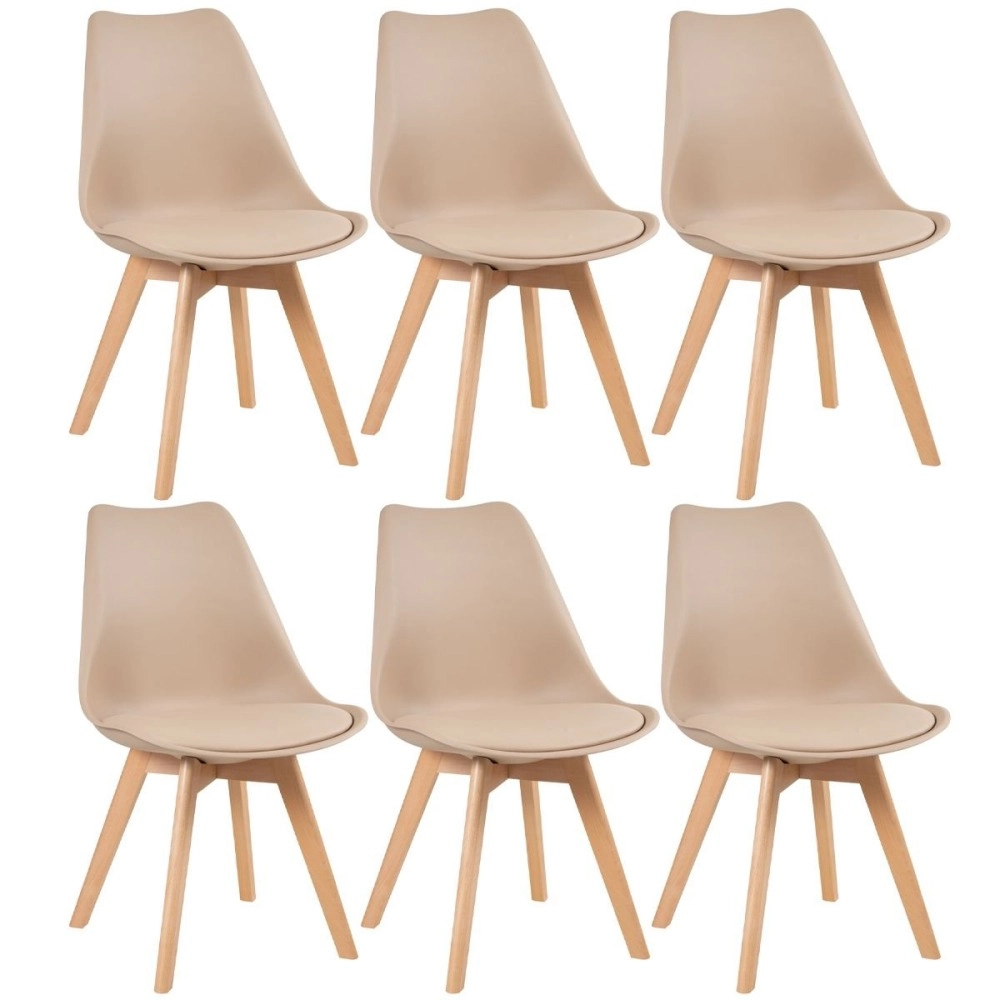 Kit 6 cadeiras de jantar Leda com assento estofado e design moderno – Nude Kit 6 cadeiras de jantar Leda com assento estofado e design moderno – Nude