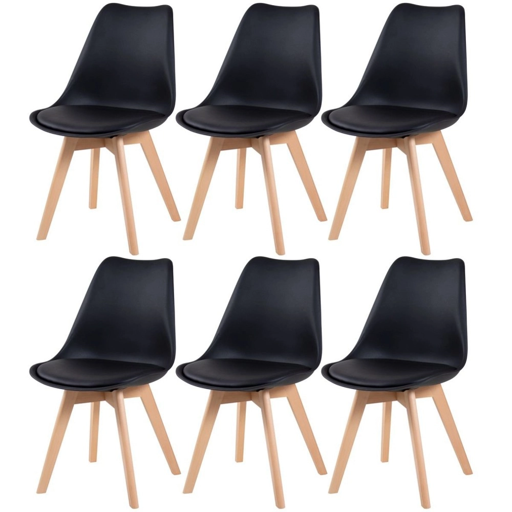 Kit 6 cadeiras de jantar Leda com assento estofado e design moderno – Preto