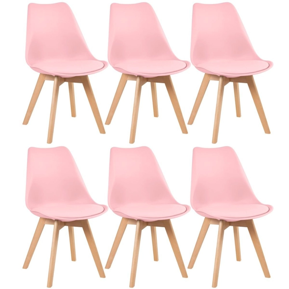 Kit 6 cadeiras de jantar Leda com assento estofado e design moderno – Rosa-claro Kit 6 cadeiras de jantar Leda com assento estofado e design moderno – Rosa-claro