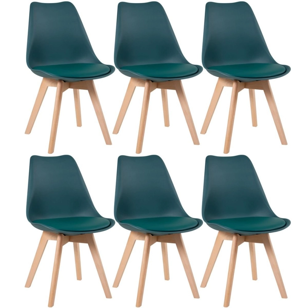 Kit 6 cadeiras de jantar Leda com assento estofado e design moderno – Verde-escuro