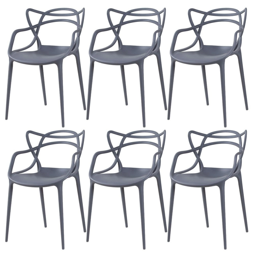 Kit 6 Cadeiras de jantar Master Allegra Design Moderno em Polipropileno - Cinza escuro