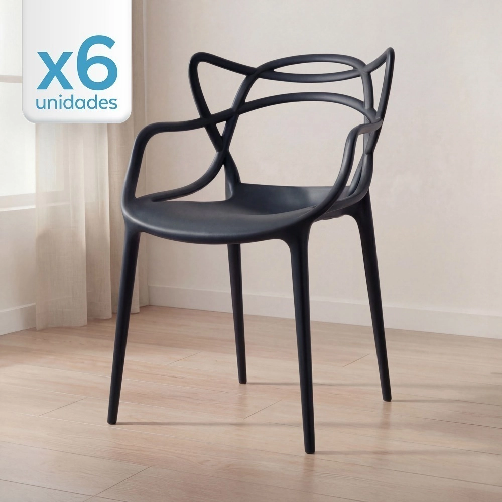Kit 6 Cadeiras de jantar Master Allegra Design Moderno em Polipropileno - Preto Kit 6 Cadeiras de jantar Master Allegra Design Moderno em Polipropileno - Preto