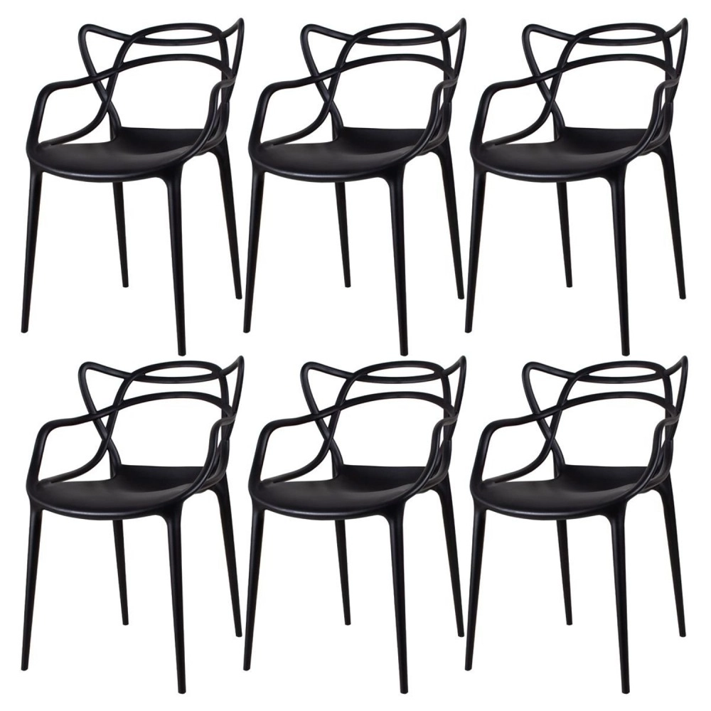 Kit 6 Cadeiras de jantar Master Allegra Design Moderno em Polipropileno - Preto Kit 6 Cadeiras de jantar Master Allegra Design Moderno em Polipropileno - Preto