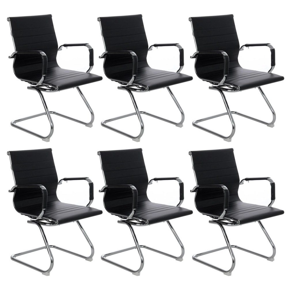 Kit 6 cadeiras escritório Esteirinha Home office fixa recepção - Preto