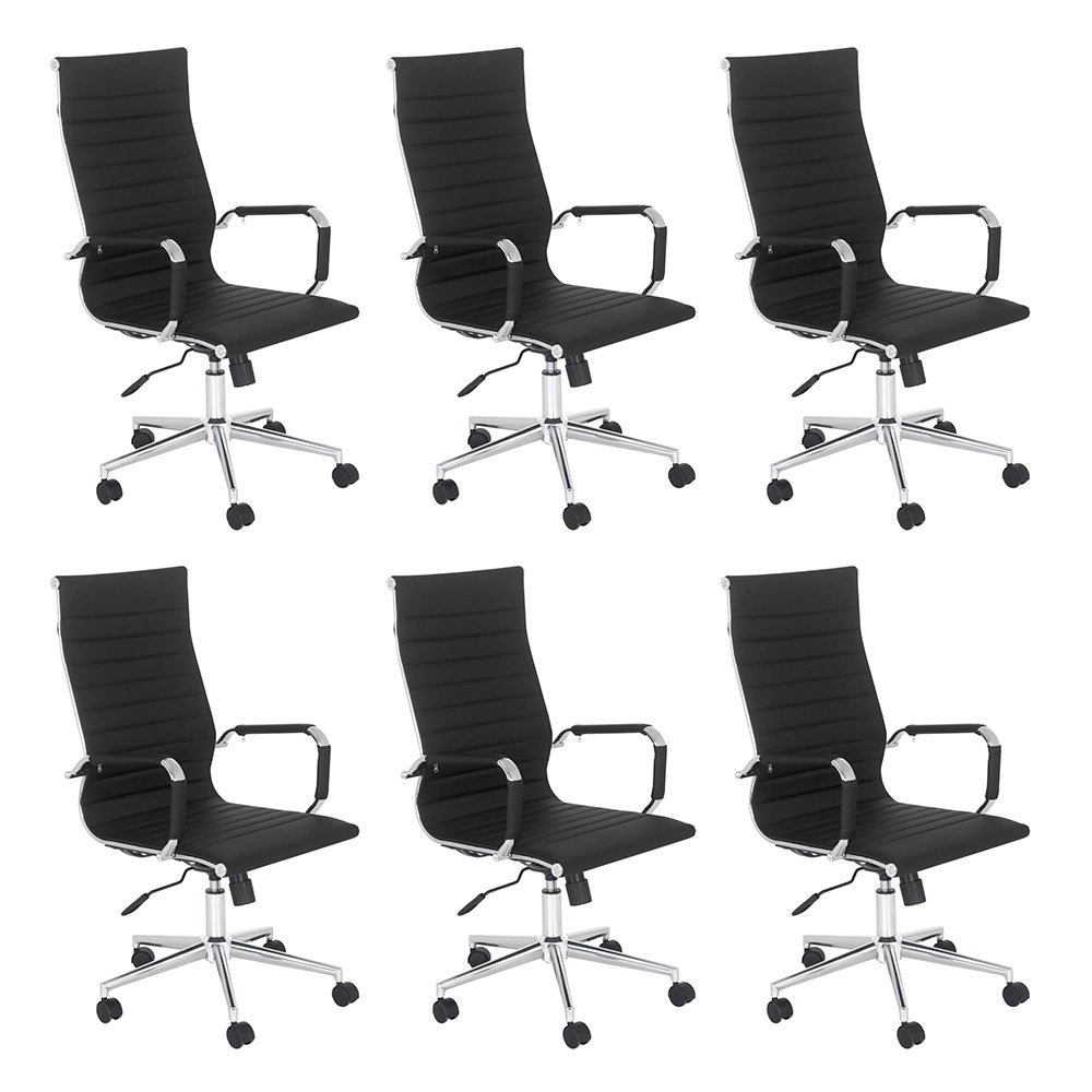 Kit 6 Cadeiras Esteirinha Diretor com rodízios para escritório – Preto Kit 6 Cadeiras Esteirinha Diretor com rodízios para escritório – Preto