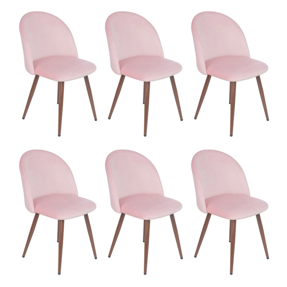 Kit 6 cadeiras estofada de jantar Maite Sedona em veludo – Rosa Claro Kit 6 cadeiras estofada de jantar Maite Sedona em veludo – Rosa Claro