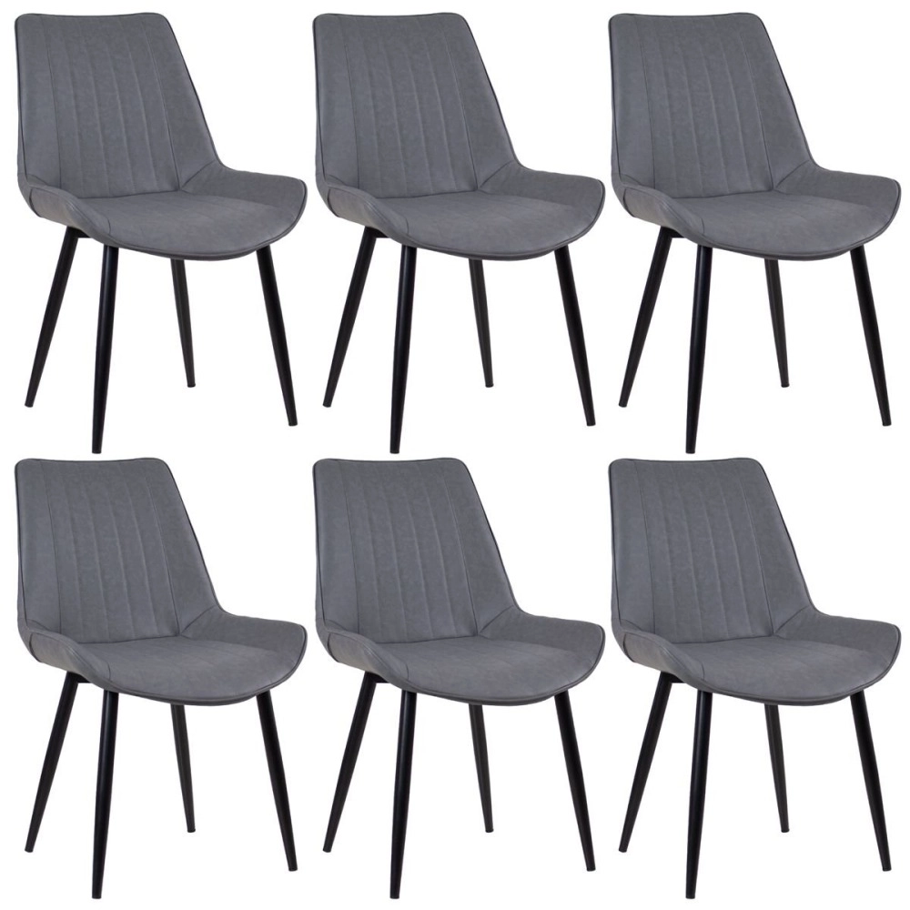 Kit 6 Cadeiras estofada Chicago com design industrial - Cinza vintage