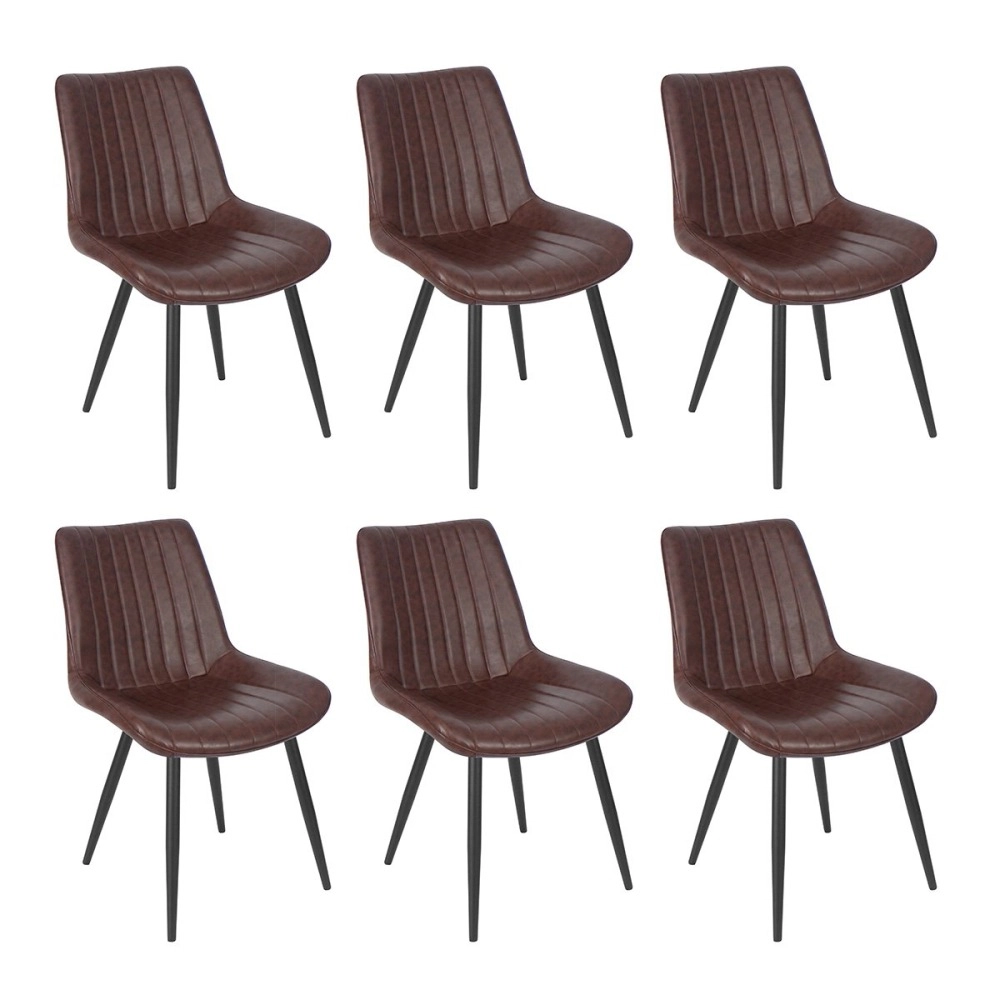 Kit 6 Cadeiras estofada Chicago com design industrial - Marrom Café