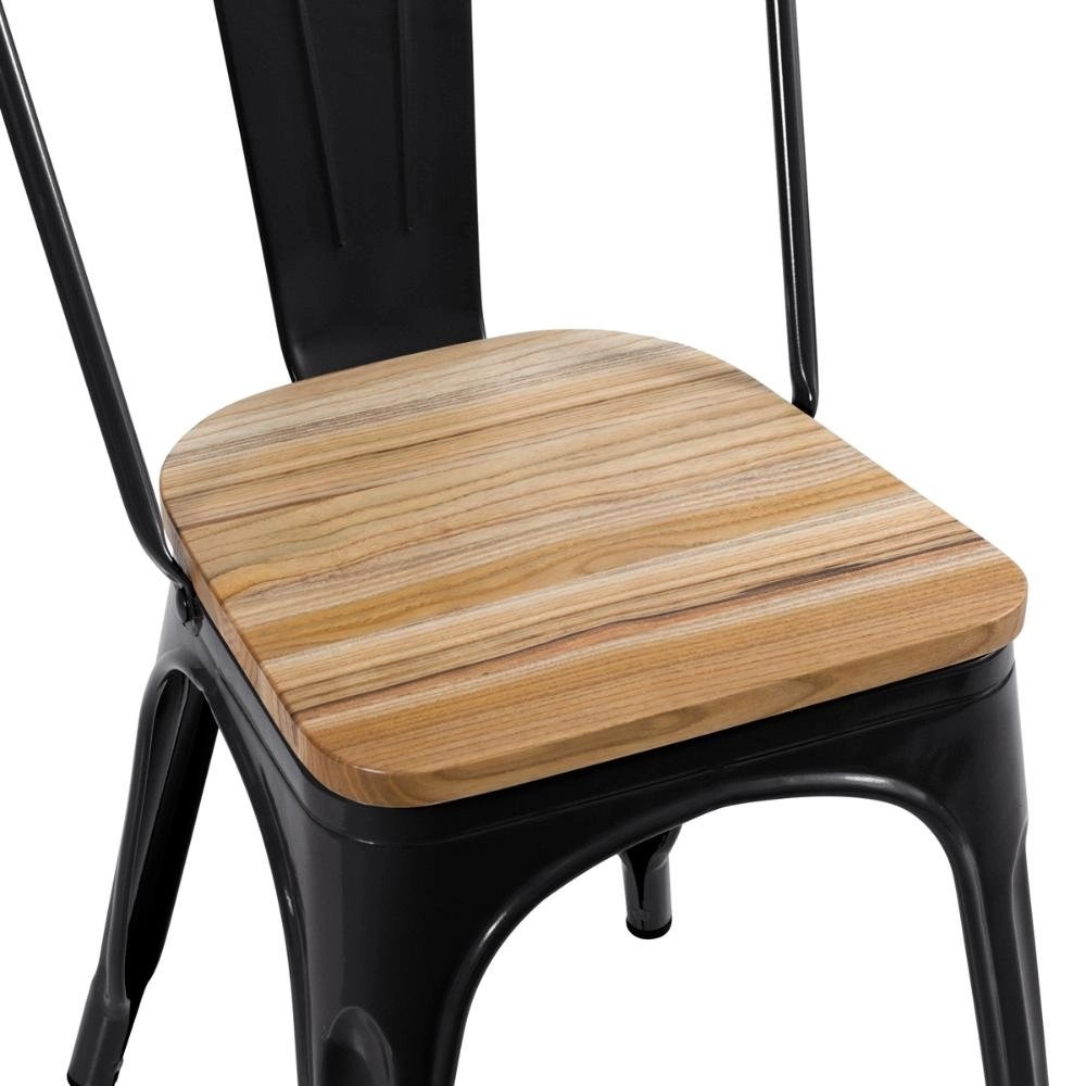 Kit 6 cadeiras Iron Tolix para cozinha com assento de madeira - Preto