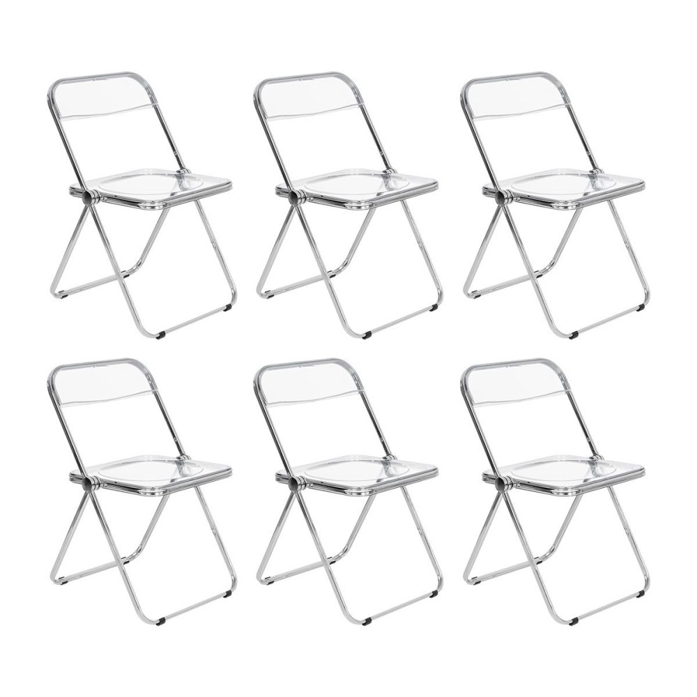 Kit 6 cadeiras jantar design dobrável cristal acrílico transparente Italia - Incolor Kit 6 cadeiras jantar design dobrável cristal acrílico transparente Italia - Incolor