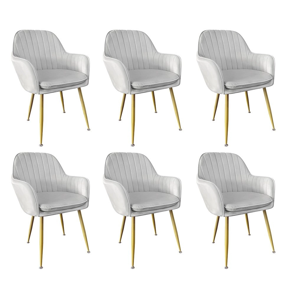 Kit 6 Cadeiras Poltrona Lines com pés dourados Suede para sala de jantar – Cinza Kit 6 Cadeiras Poltrona Lines com pés dourados Suede para sala de jantar – Cinza