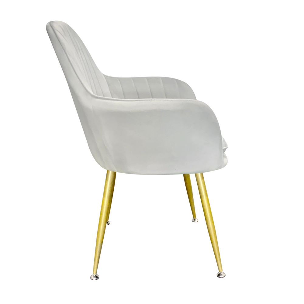 Kit 6 Cadeiras Poltrona Lines com pés dourados Suede para sala de jantar – Cinza Kit 6 Cadeiras Poltrona Lines com pés dourados Suede para sala de jantar – Cinza