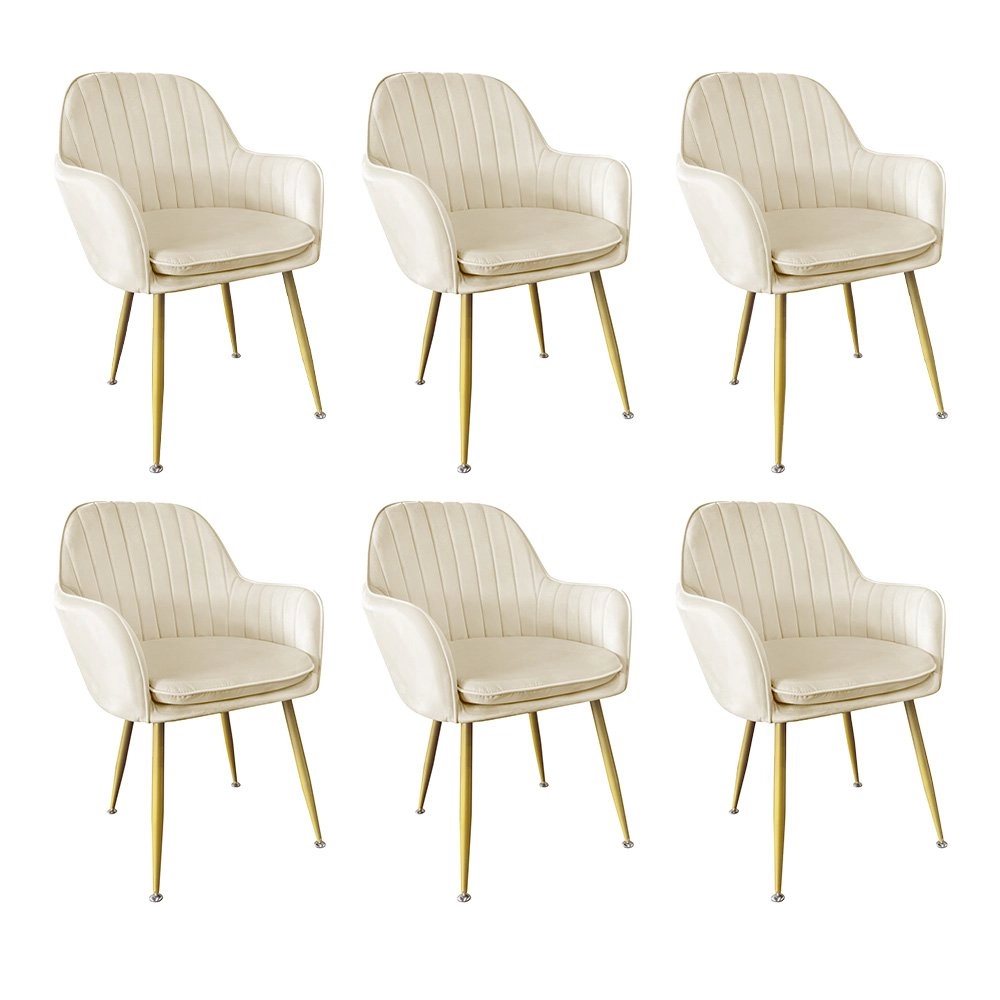 Kit 6 Cadeiras Poltrona Lines com pés dourados Suede para sala de jantar – Creme