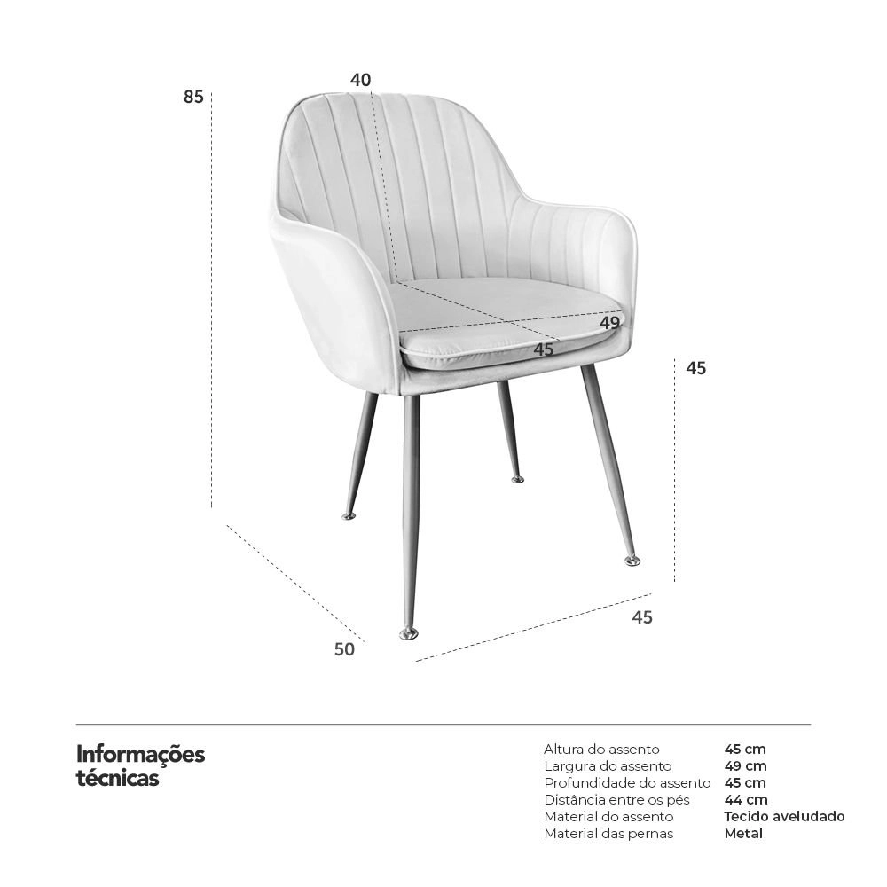 Kit 6 Cadeiras Poltrona Lines com pés dourados Suede para sala de jantar – Creme