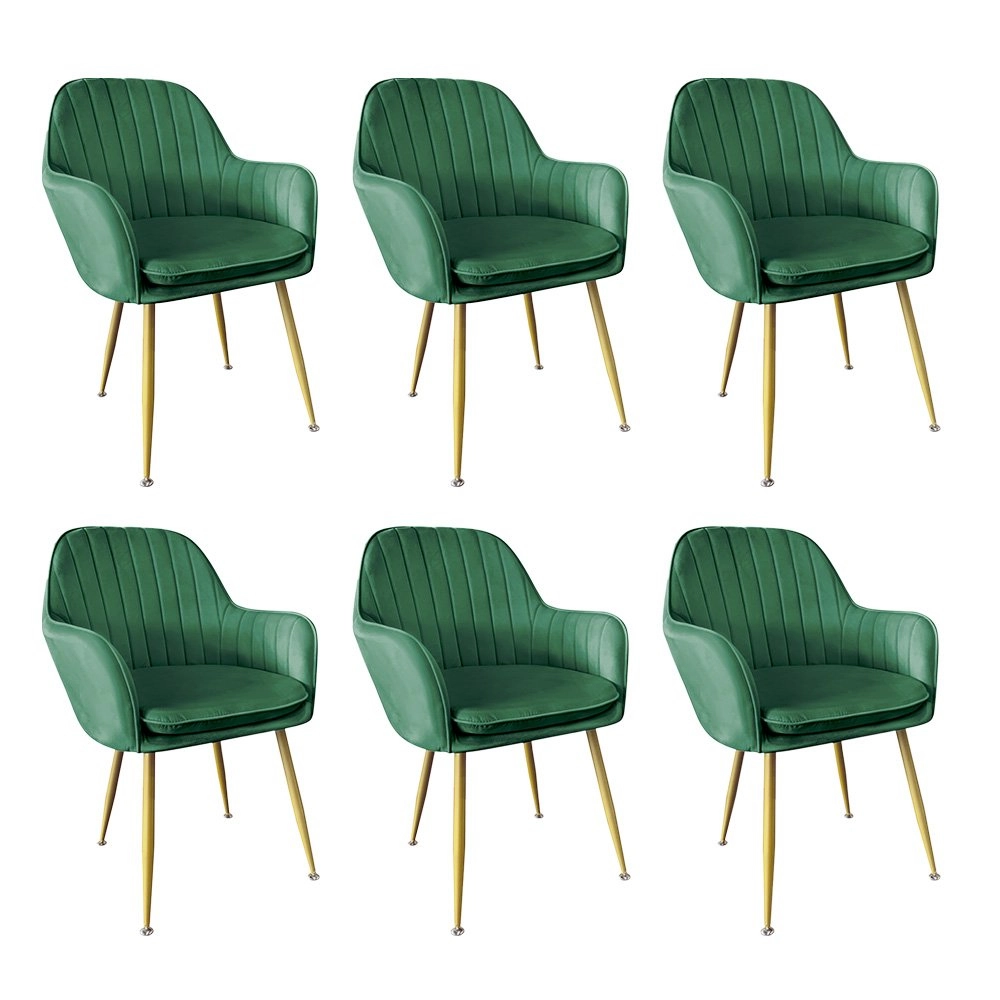 Kit 6 Cadeiras Poltrona Lines com pés dourados Suede para sala de jantar – Verde Escuro