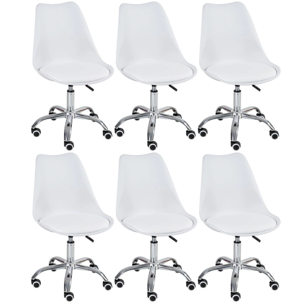 Kit 6 Cadeiras Tulipa para Escritório com rodízios e assento estofado – Branco