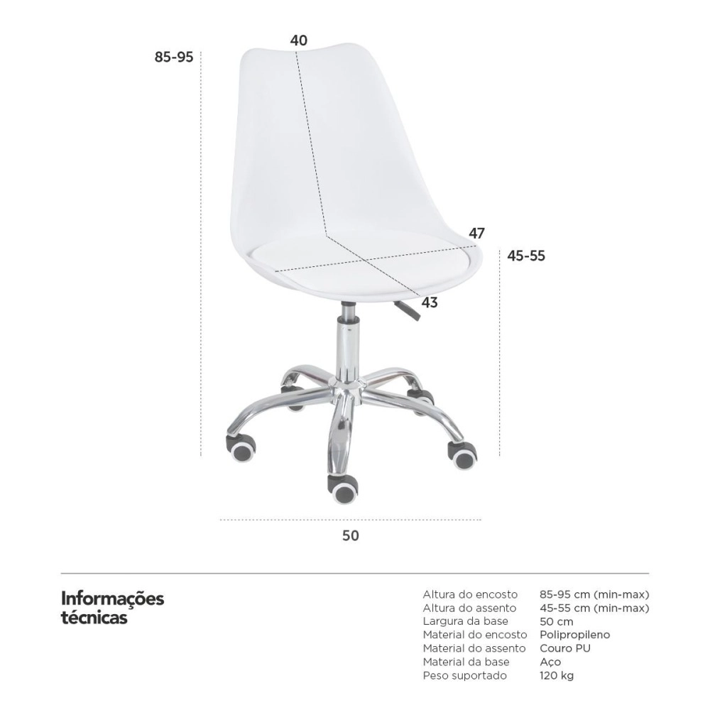 Kit 6 Cadeiras Tulipa para Escritório com rodízios e assento estofado – Branco
