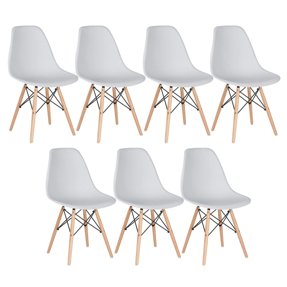 Kit 7 Cadeiras de jantar Charles Eames Eiffel DSW em Polipropileno - Cinza claro Kit 7 Cadeiras de jantar Charles Eames Eiffel DSW em Polipropileno - Cinza claro
