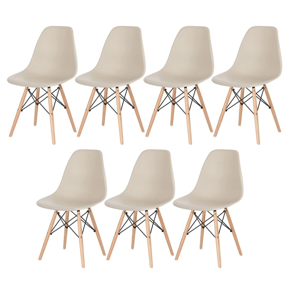 Kit 7 Cadeiras de jantar Charles Eames Eiffel DSW em Polipropileno - Nude Kit 7 Cadeiras de jantar Charles Eames Eiffel DSW em Polipropileno - Nude
